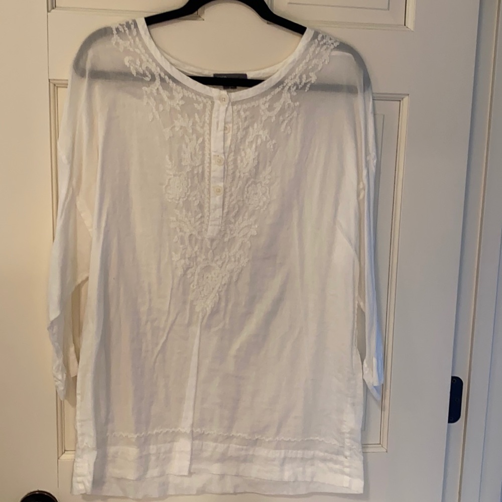 Vince 3/4 sleeve embroidered tunic top